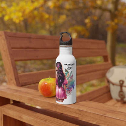 I'm Too Cute For My Ex Stylish Stainless Steel Water Bottle for Trendy Women, Gift for Her, Inspirational Drinkware, Floral Design, Eco-Friendly Hydration