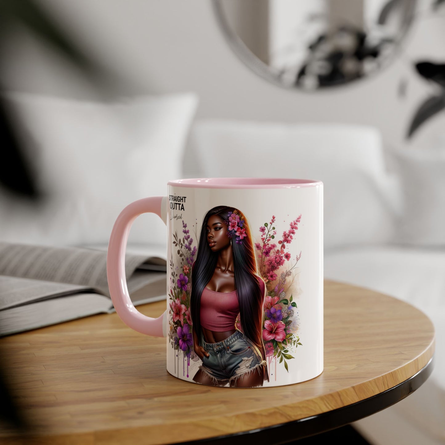 Straight Outta Divorced Humoristic Floral Accent Mug
