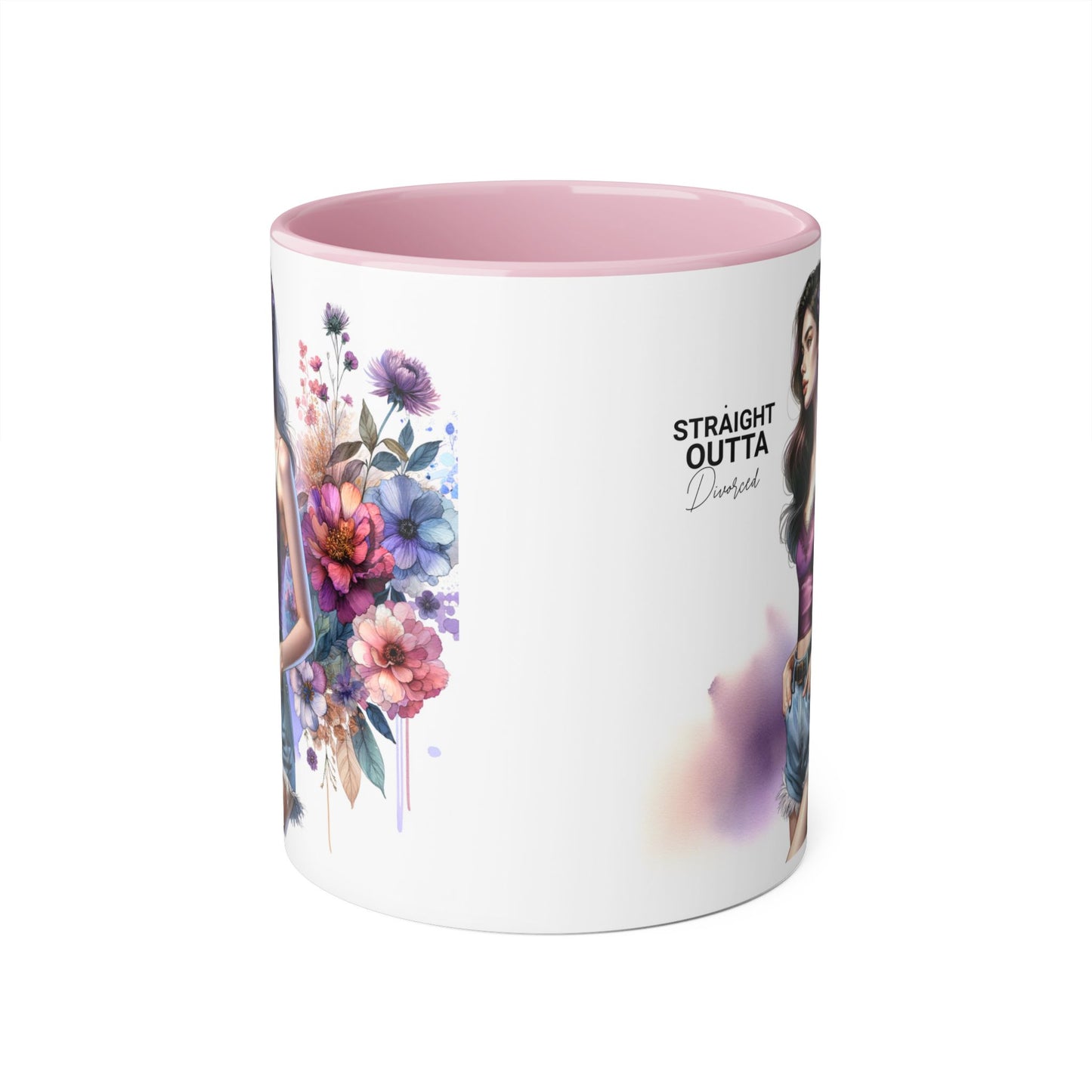 Straight Outta Divorced Humoristic Artistic Accent Mug, Unique Floral Coffee Cup, Gift for Her, Home Decor, Straight Outta Design, Inspirational Tea Mug