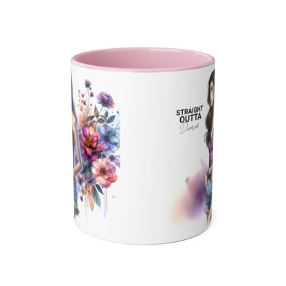 Straight Outta Divorced Humoristic Artistic Accent Mug, Unique Floral Coffee Cup, Gift for Her, Home Decor, Straight Outta Design, Inspirational Tea Mug