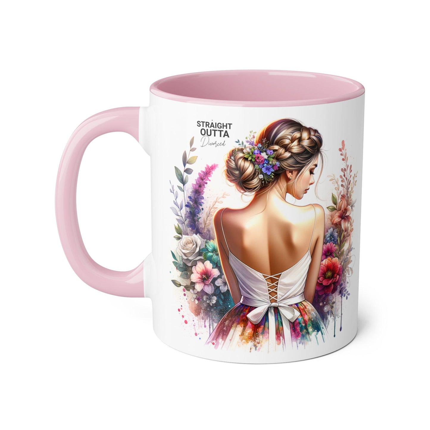 Straight Outta Divorced Humoristic Boho Floral Accent Mug, Inspirational Gift, Coffee Lover's Cup, Unique Art Mug, Straight Outta Beautiful, Personalized Drinkware