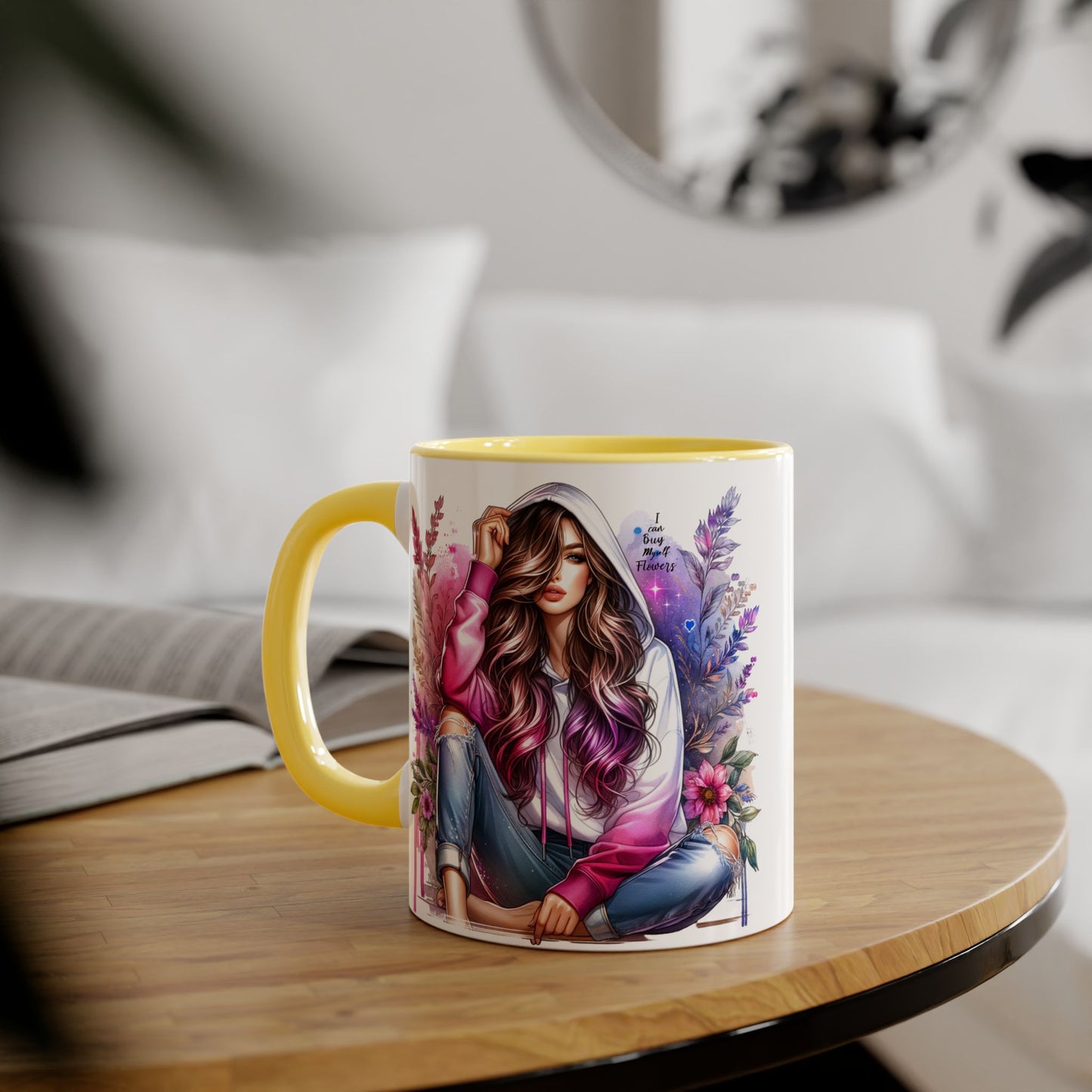 I Can Buy Myself Flowers Chic Floral Accent Mug, Unique Coffee Cup for Women, Gift for Her, Artful Tea Cup, Birthday Mug, Cozy Coffee Drinkware