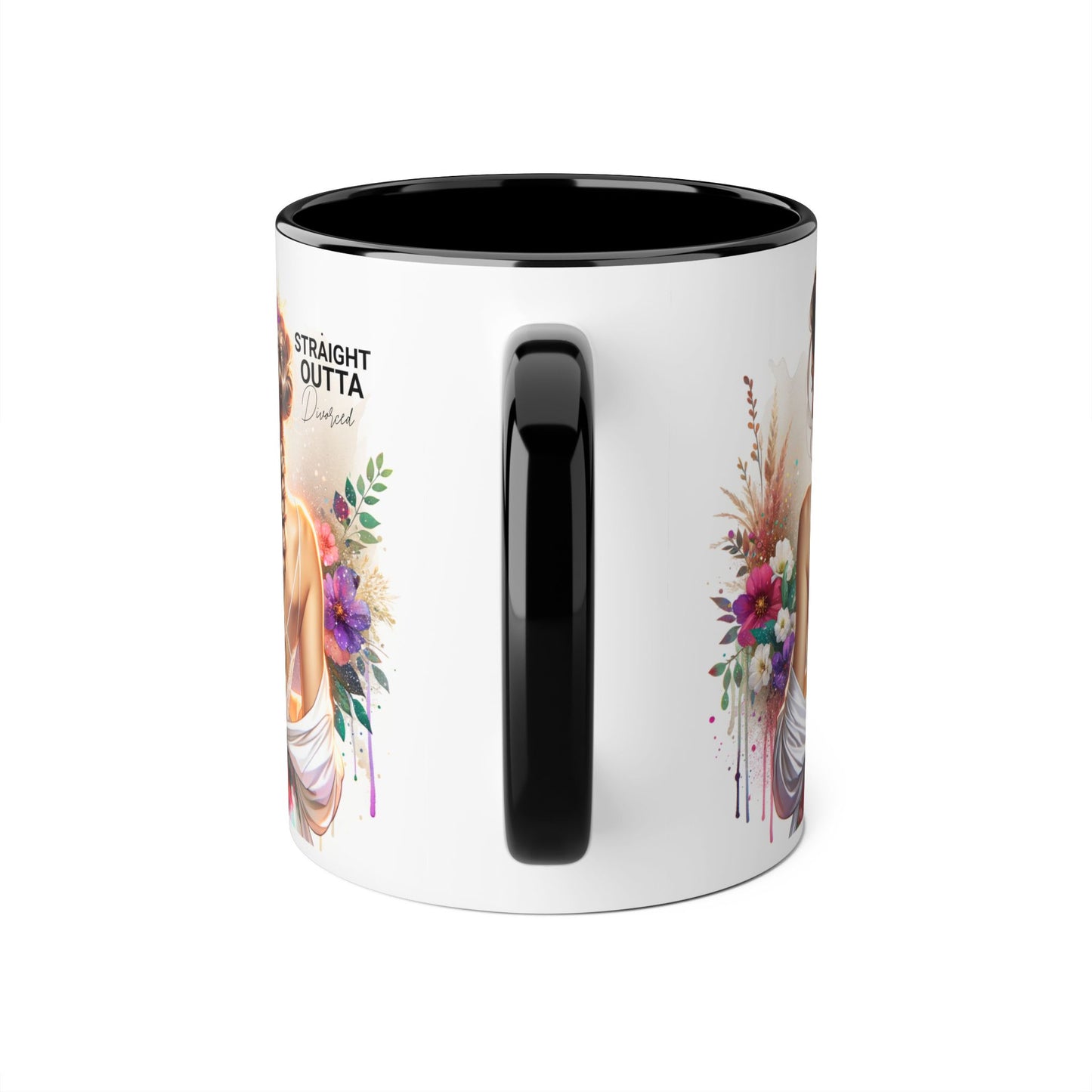 Straight Outta Divorced Humoristic Elegant Floral Accent Mug - Straight Outta Inspired Design, Coffee Cup, Gift for Her, Home Decor, Unique Drinkware, Birthday
