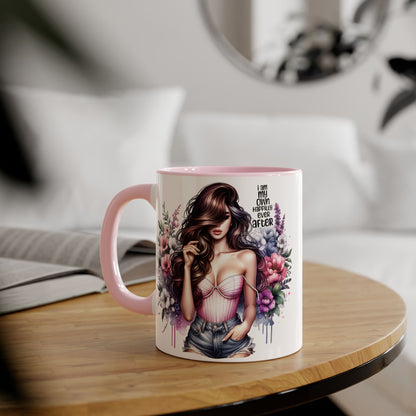 I Am My Own Happily Ever After Empowered Floral Accent Mug, Encouragement Gift for Women, Inspirational Coffee Cup, Self-Love Decor, Black Handle Mug