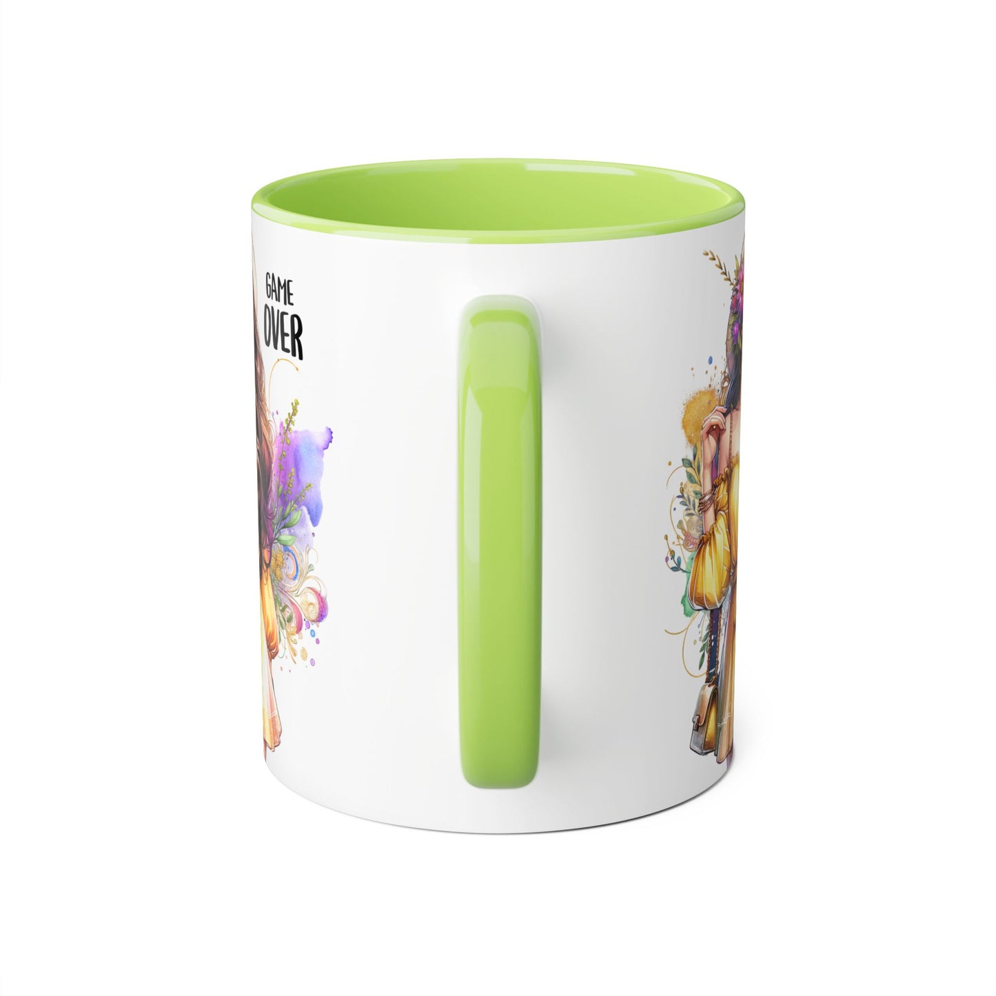 Colorful Game Over Accent Mug, 11oz Coffee Cup, Unique Art Gift, Fun Drinkware, Birthday, Celebration, Decorative Mug
