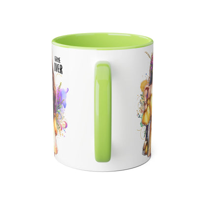 Colorful Game Over Accent Mug, 11oz Coffee Cup, Unique Art Gift, Fun Drinkware, Birthday, Celebration, Decorative Mug