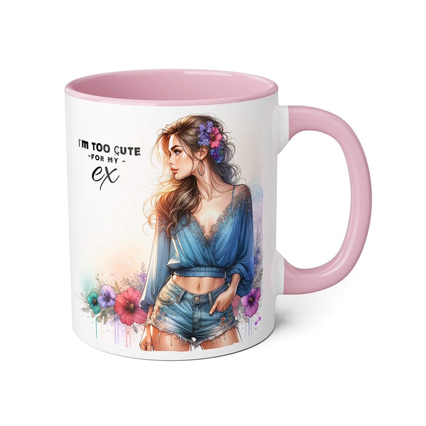 I'm Too Cute For My Ex Stylish Quote Mugs, Funny Coffee Cup, Gift for Her, Playful Ex Humor, Cute Illustration