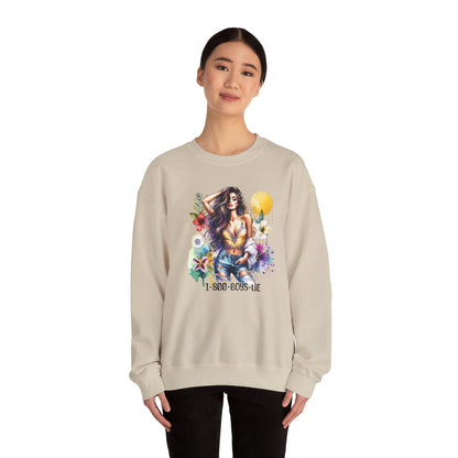 1-800-Boys-Lie Boho Chic Crewneck Sweatshirt with Floral Design, Unisex Gift, Self-Love Apparel, Cozy Casual Wear, Perfect for Relaxation