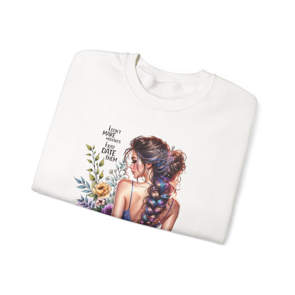 I Don`t  Make Mistakes, I Just Date Them Floral Illustration Crewneck Sweatshirt, Cozy Gift for Her, Casual Fashion, Spring Wardrobe Essential, Art Lover Apparel