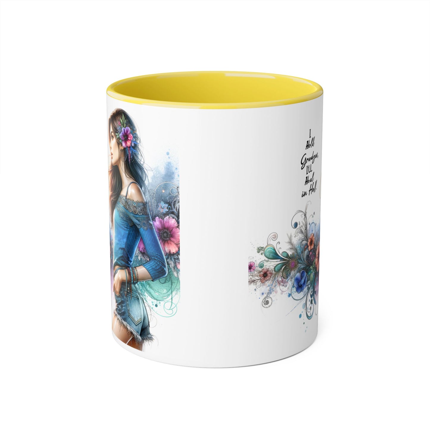 I Hold Grudges, I'll Heal in Hell Colorful Floral Accent Mug - Perfect Gift for Grandmas, Coffee Lovers, Tea Enthusiasts, Birthday & Special Occasions, Inspirational Quotes