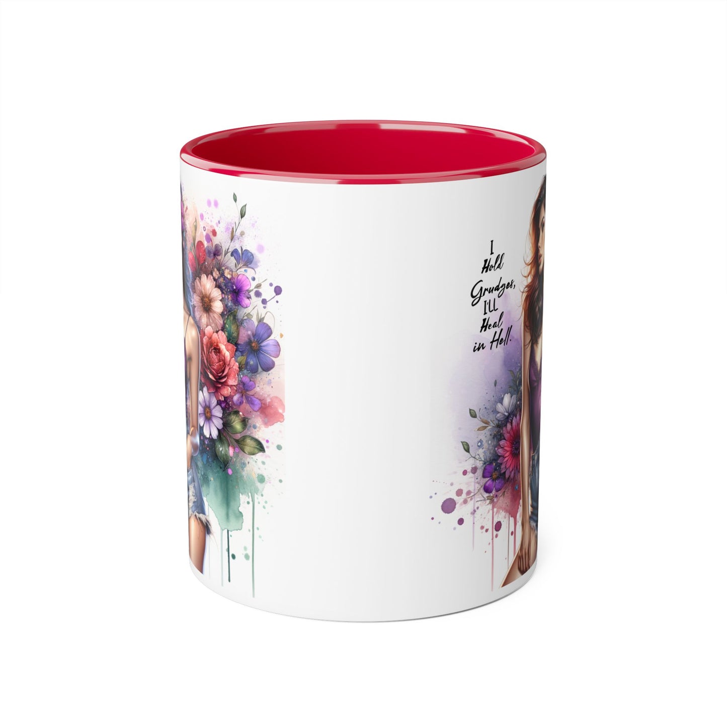 I Hold Grudges, I'll Heal in Hell Stylish Accent Mug with Floral Design, Inspirational Gift for Her, Coffee Lover's Cup, Unique Home Decor, Birthday or Holiday Present