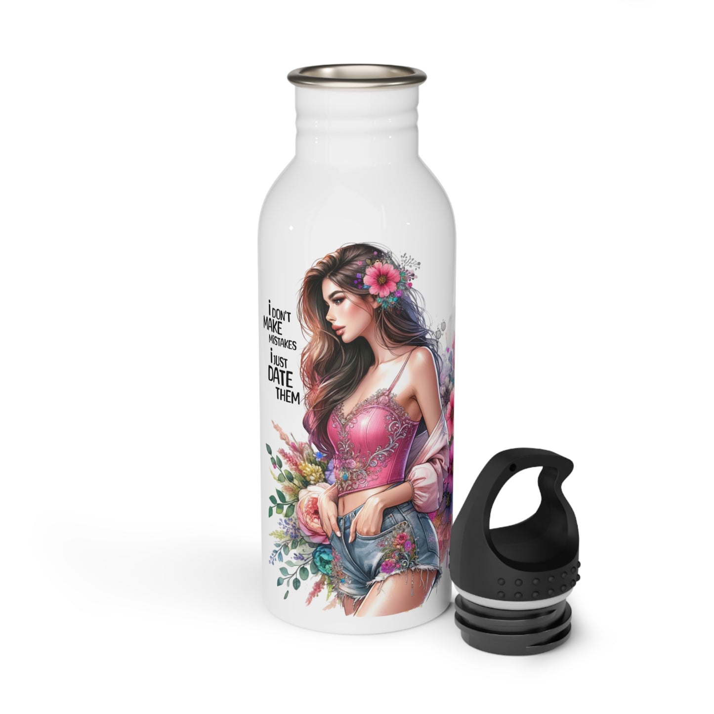 I Don't Make Mistakes, I Date Them Floral Stainless Steel Water Bottle - Quirky Eco-Friendly Hydration, Stylish Travel Mug, Fitness Accessory, Fun Gift for Her, Summer [...]