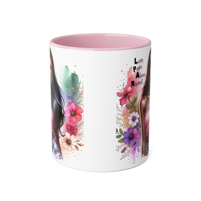 Vibrant Floral Accent Mug - Love, Pain, Alone, Repeat | Perfect Gift for Friends, Birthdays, Affirmation Mug, Coffee Lover