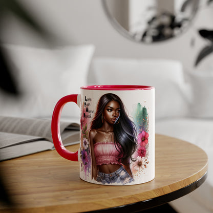 Vibrant Floral Accent Mug - Love, Pain, Alone, Repeat | Perfect Gift for Friends, Birthdays, Affirmation Mug, Coffee Lover