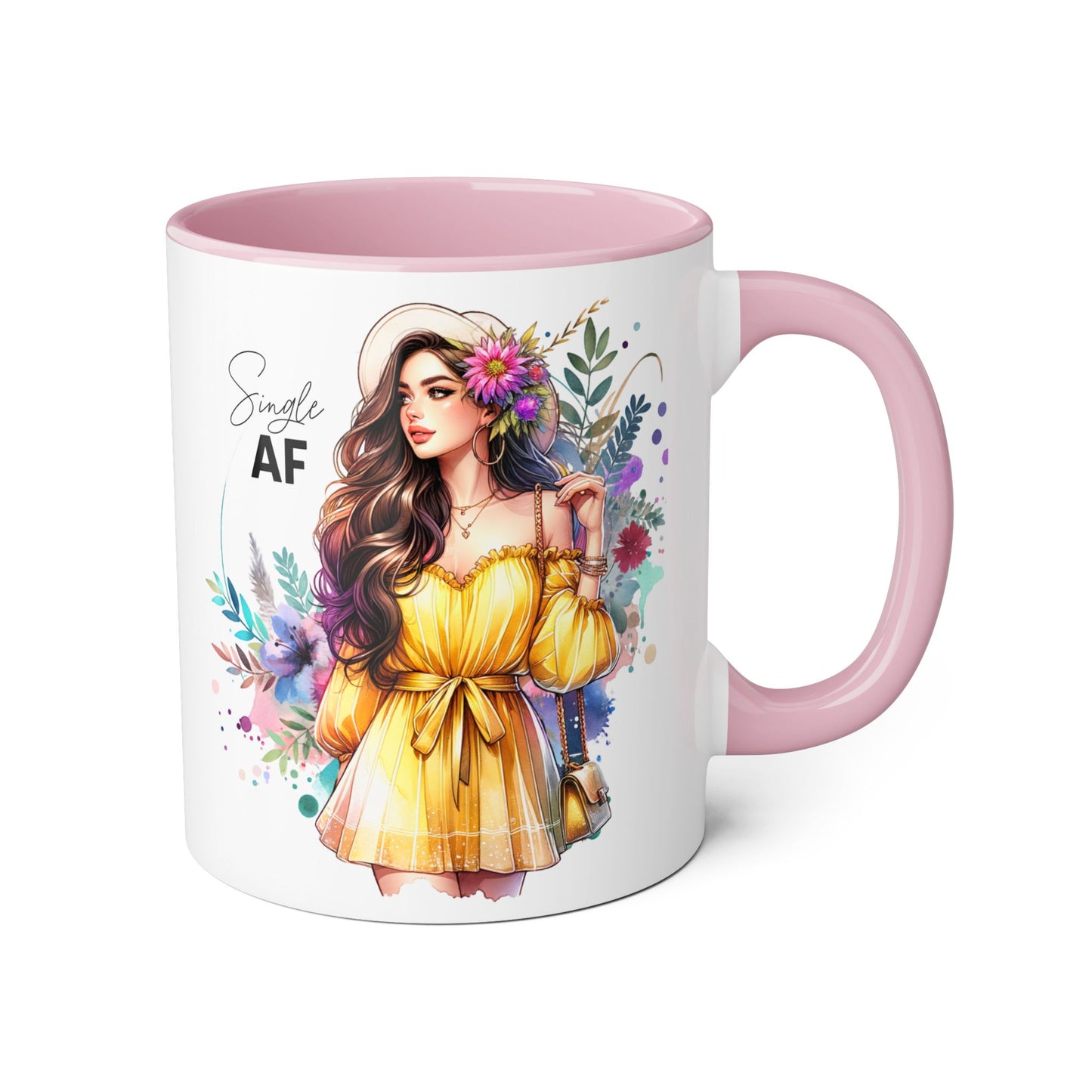 Single AF Floral Accent Mug - Perfect Gift for Singles, Cute Coffee Cup for Friends, Birthday or Self-Care Treat