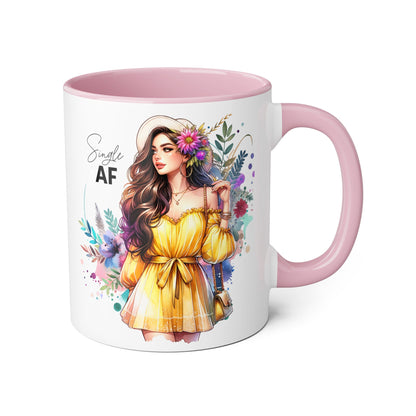 Single AF Floral Accent Mug - Perfect Gift for Singles, Cute Coffee Cup for Friends, Birthday or Self-Care Treat