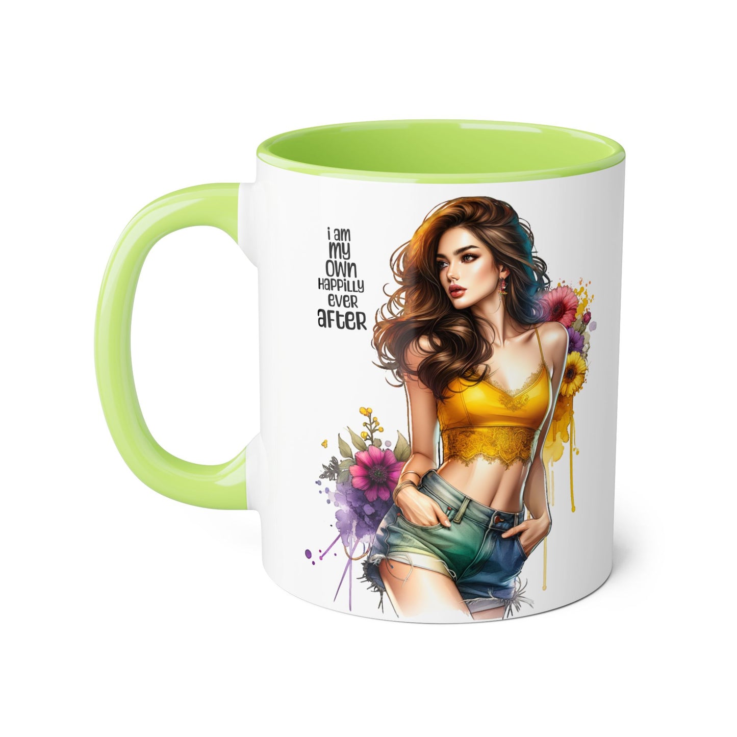I Am My Own Happily Ever After Empowering Accent Mug, Inspirational Coffee Cup, Self-Love Gift, Vibrant Artwork Mug, Unique Floral Design, Cute Kitchen Decor