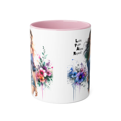 Stylish Accent Mug, Love Pain Alone Repeat Mug, Floral Design Coffee Cup, Gift for Her, Motivational Drinkware