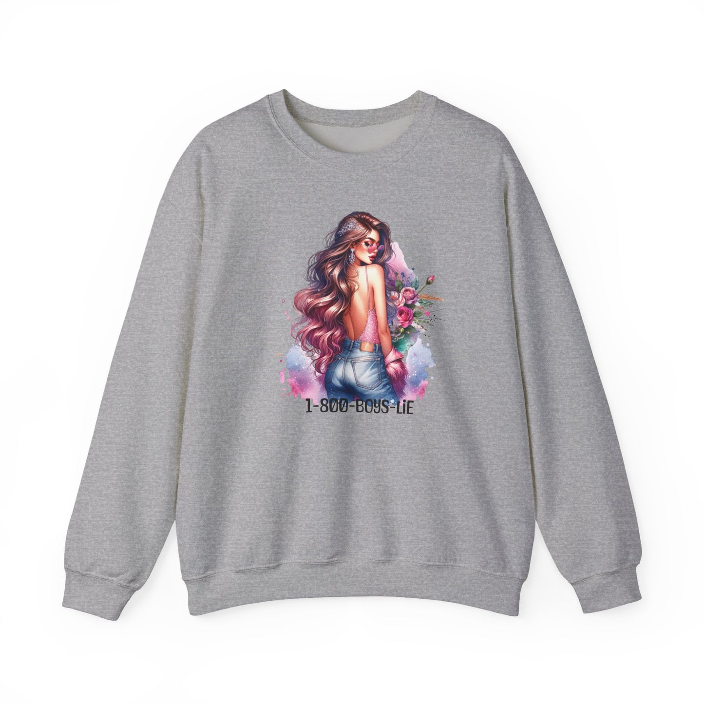 1-800-Boys-Lie Stylish Floral Graphic Sweatshirt, Cozy Crewneck Sweatshirt for Women, Gift for Her, Casual Fashion Top, Spring Wardrobe Essential