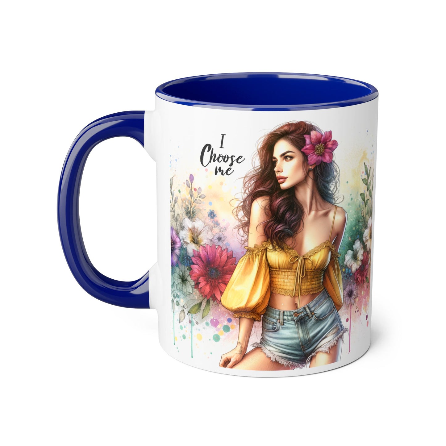 I Choose Me Floral Themed Accent Mugs, 11oz - Eco-Friendly Gift for Self-Care, Birthdays, Friends, Tea Lover, Inspirational Quotes