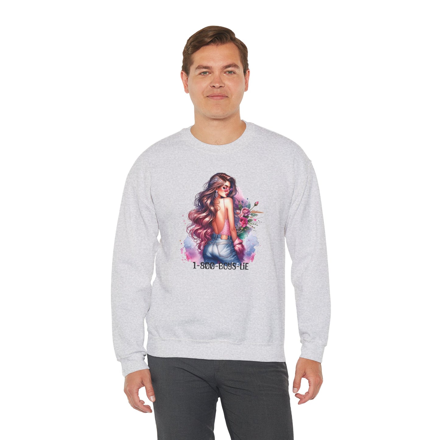 1-800-Boys-Lie Stylish Floral Graphic Sweatshirt, Cozy Crewneck Sweatshirt for Women, Gift for Her, Casual Fashion Top, Spring Wardrobe Essential