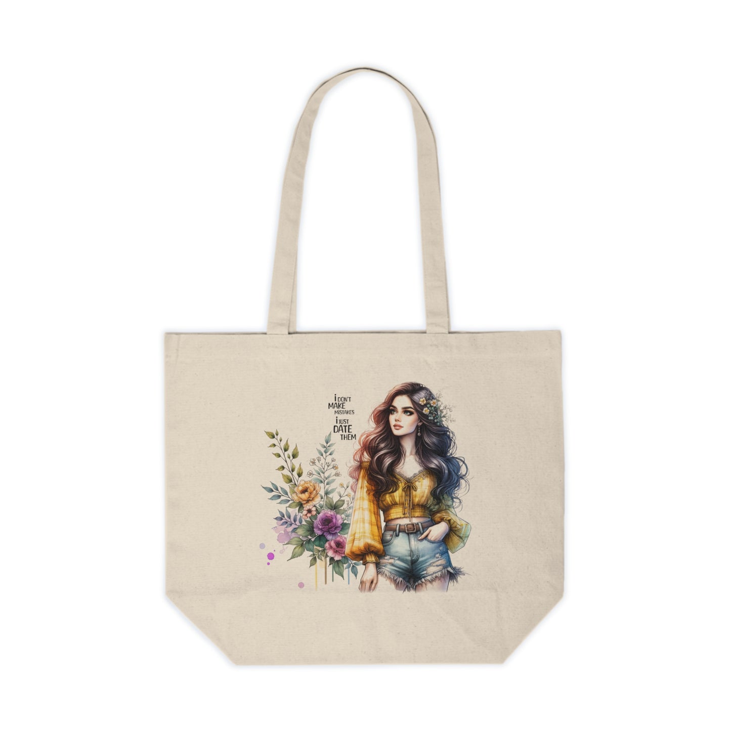 I Don`t Make Mistakes, I Just Date Them Stylish Canvas Tote Bag, Boho Chic Shopping Bag, Floral Design Grocery Tote, Eco-Friendly Reusable Bag, Gift for Her