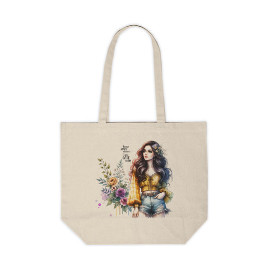 I Don`t Make Mistakes, I Just Date Them Stylish Canvas Tote Bag, Boho Chic Shopping Bag, Floral Design Grocery Tote, Eco-Friendly Reusable Bag, Gift for Her