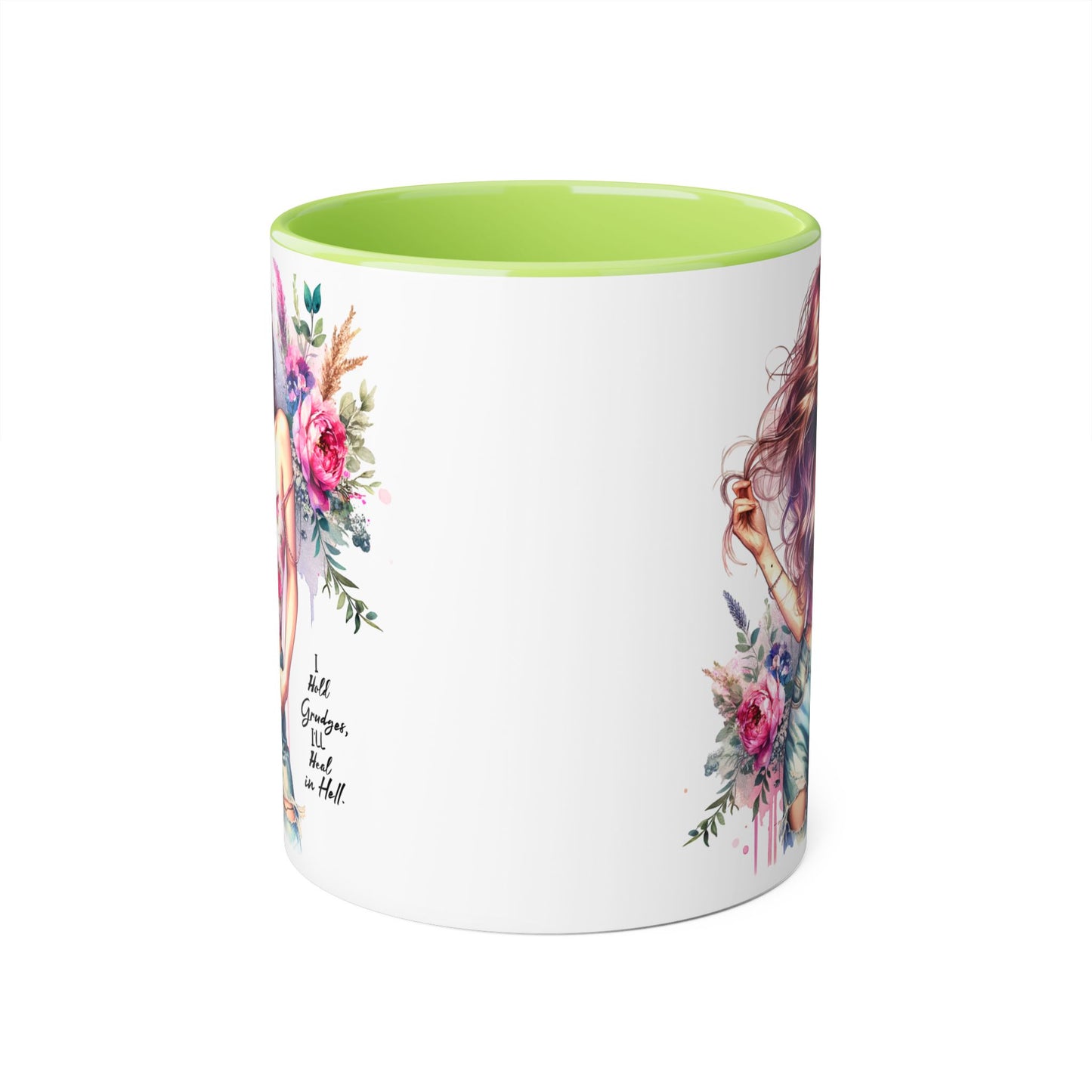 I Hold Grudges, I'll Heal in Hell  Humoristic Bohemian Floral Accent Mug - Drinkware for Tea Lovers, Coffee Enthusiasts, Gift for Friends, Home Decor, Artful Mugs