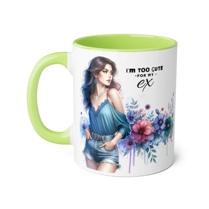 I'm Too Cute For My Ex  Mug - 11oz Accent Tumbler, Quirky Gift, Coffee Lover Accessories, Birthday Present, Floral Design