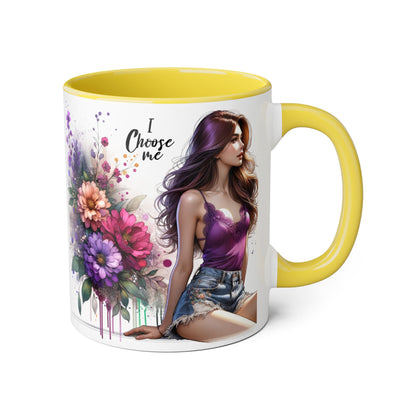 I Choose Me Elegant Floral Accent Mug, Coffee Cup, Tea Mug, Gift for Her, Inspirational Drinkware, Home Decor, Birthday Gift, Art Mug