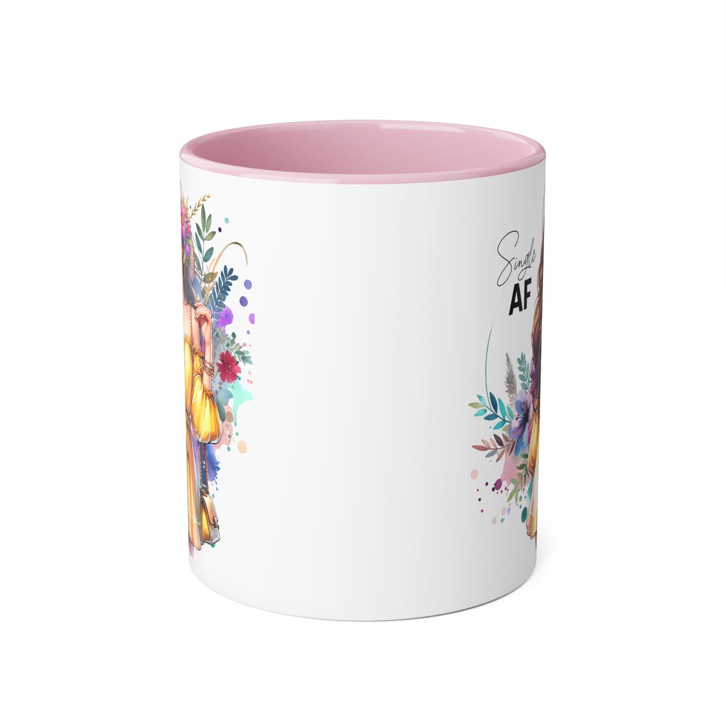 Single AF Floral Accent Mug - Perfect Gift for Singles, Cute Coffee Cup for Friends, Birthday or Self-Care Treat