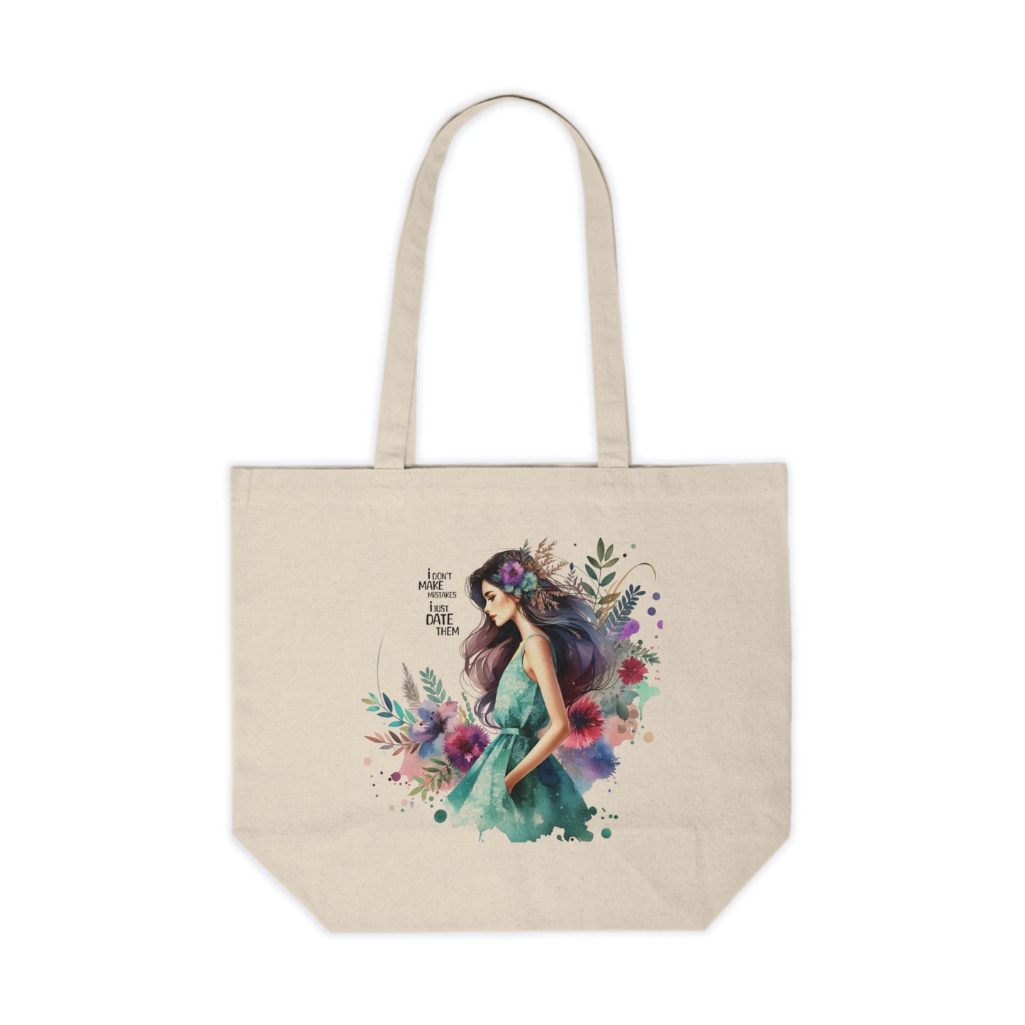 I Don`t Make Mistakes, I Just Date Them Floral Woman Canvas Tote Bag, Eco-Friendly Shopping Bag, Boho Style Bag, Gift for Her, Reusable Tote, Art Tote