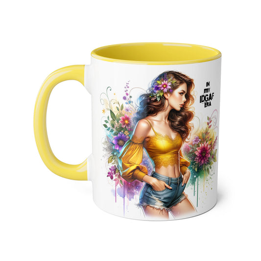 Edgy Floral Accent Mug, Inspirational Coffee Cup, Unique Gift for Her, IDGAF Mug, Boho Style Drinkware