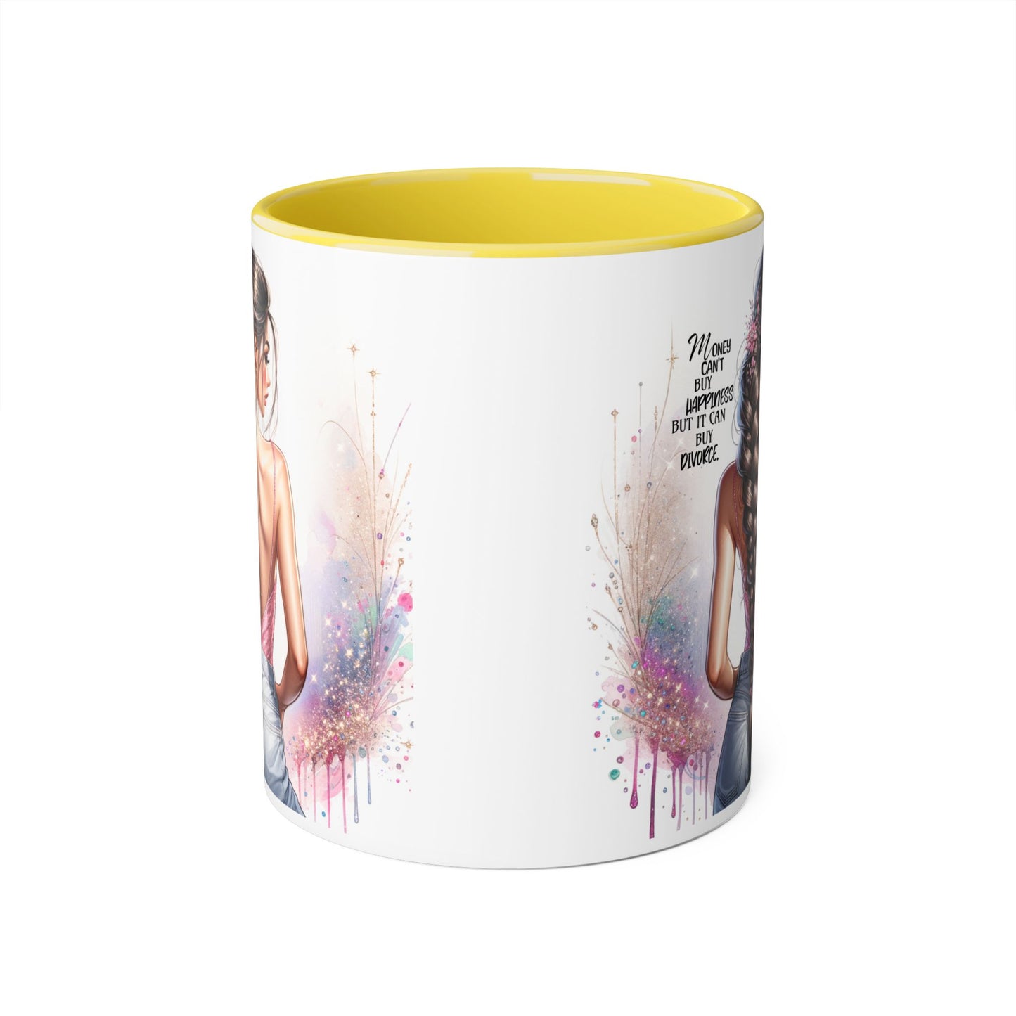 Money Can't Buy Happiness But It Can Buy Divorce Humoristic Empowered Woman Accent Mug, Inspirational Coffee Cup, Gift for Her, Motivational Mugs, Birthday Present, Unique Drinkware