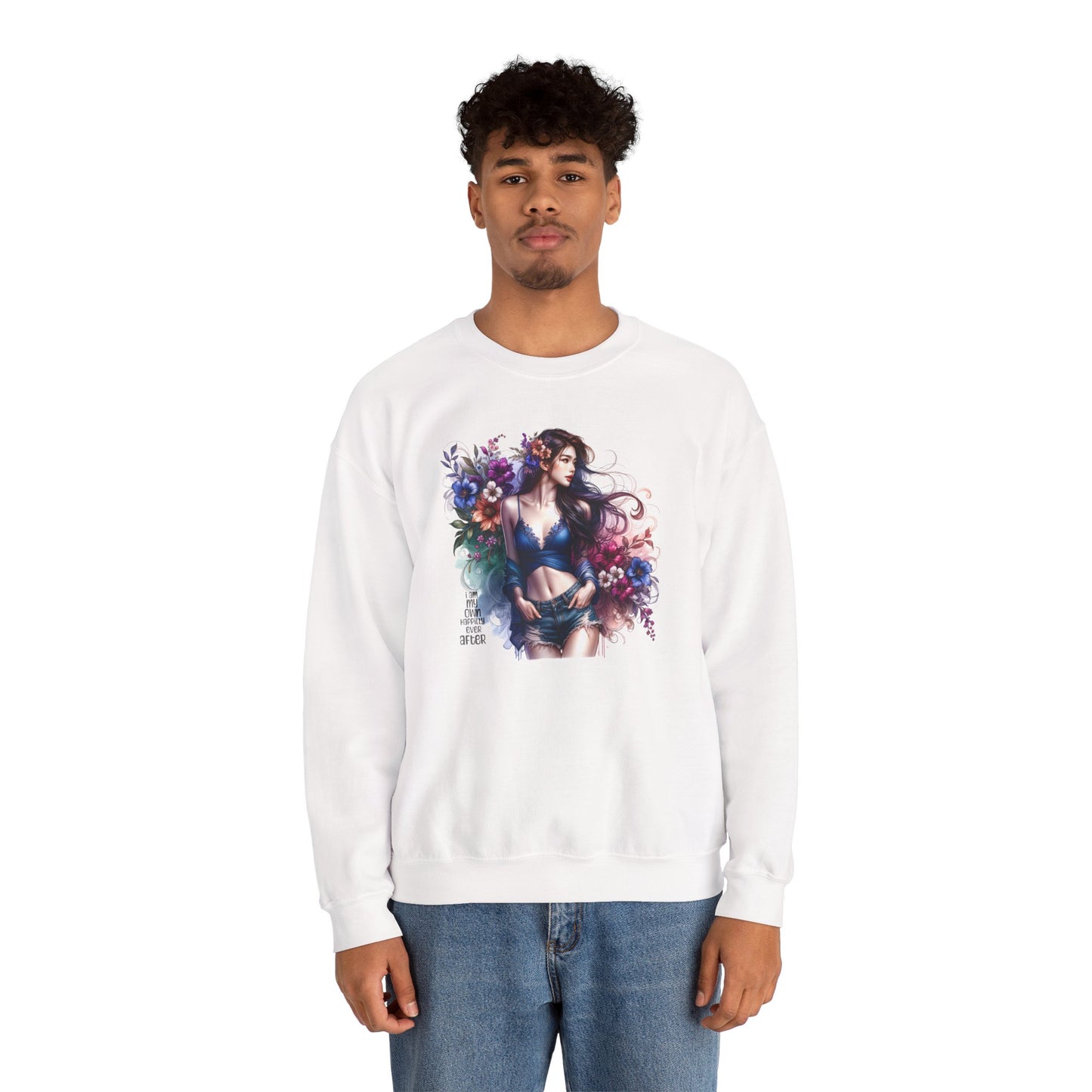 I Am My Own Happily Ever After  Floral Goddess Sweatshirt | Cozy Unisex Crewneck | Perfect Gift for Fall/Winter, Artistic Apparel, Wall Art Sweatshirt, Everyday Wear