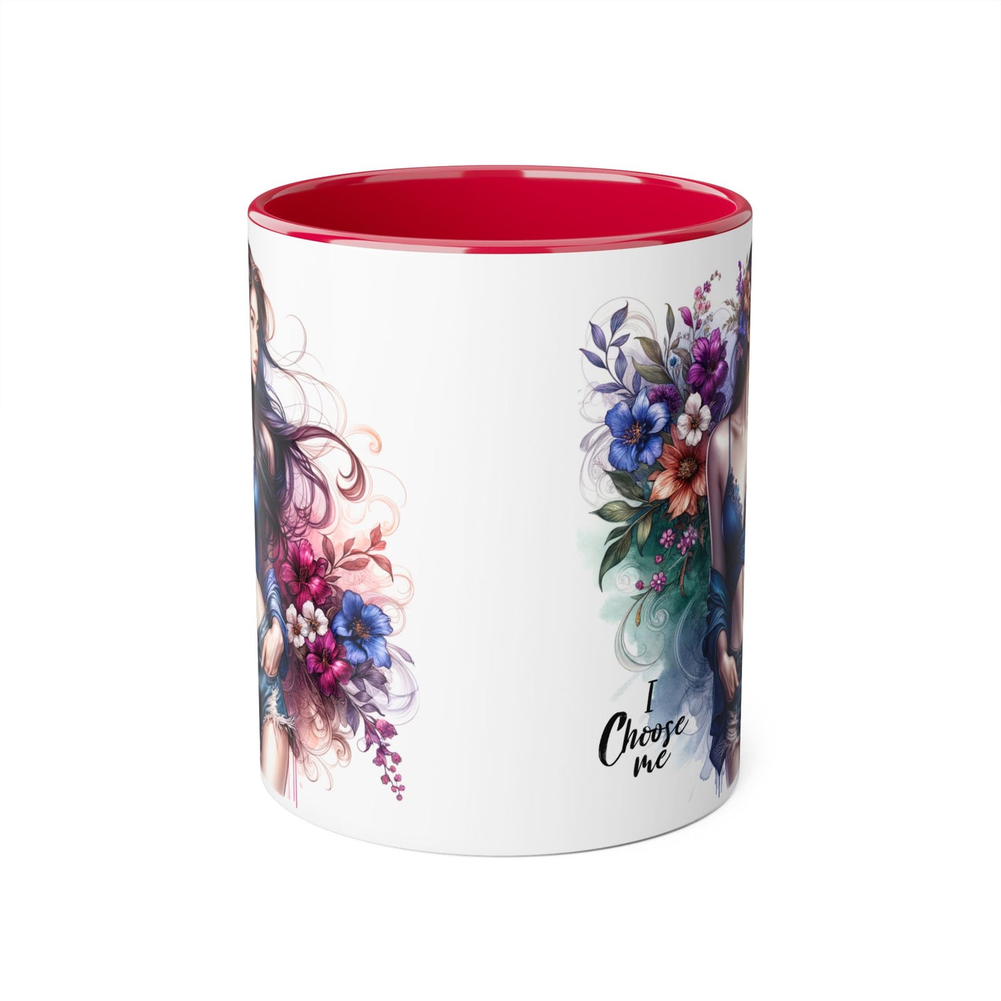 Floral Accent Mug, I Choose Me Design, Artistic Coffee Cup, Gift for Her, Home Décor, Tea Lover’s Essential