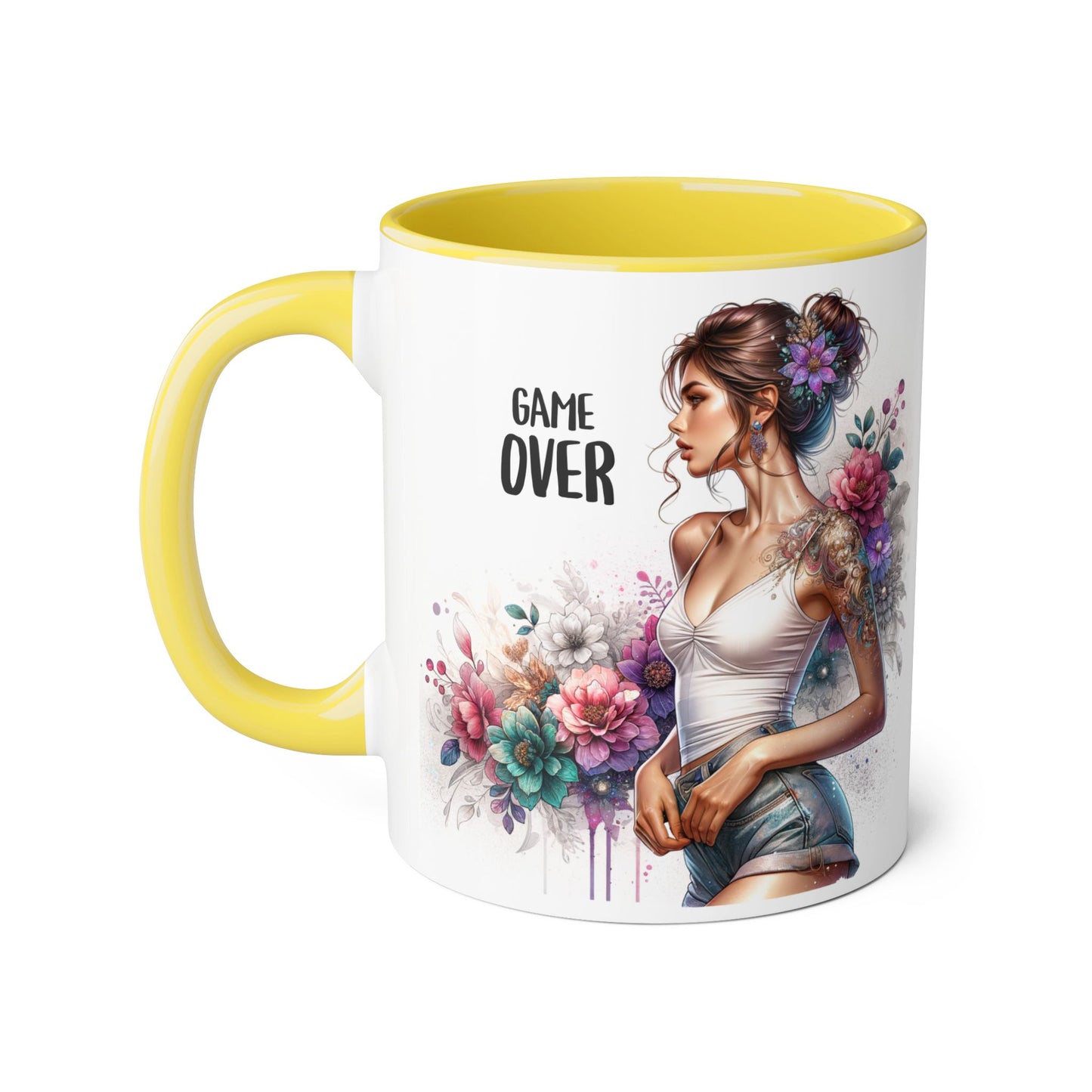 Floral Game Over Mug | Stylish Coffee Cup for Gamers | Unique Gift for Birthdays, Holidays, or Just Because, Tea Mug, Accent Mugs