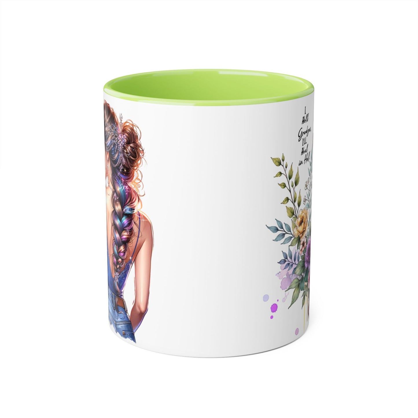 I Hold Grudges, I'll Heal in Hell  Humoristic Floral Inspirational Accent Mug, 11oz Coffee Cup, Gift for Her, Home Office Decor, Mother's Day, Personalized Drinkware