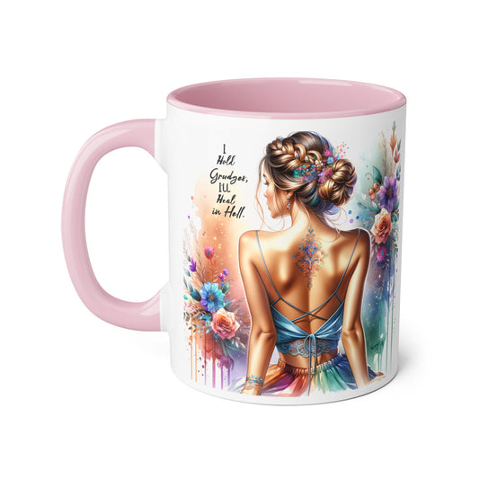 I Hold Grudges, I'll Heal in Hell Artistic Accent Mugs for Creative Souls, Unique Gift for Artists, Inspirational Coffee Cup, Floral Design Mug, Great for Birthdays, Holidays