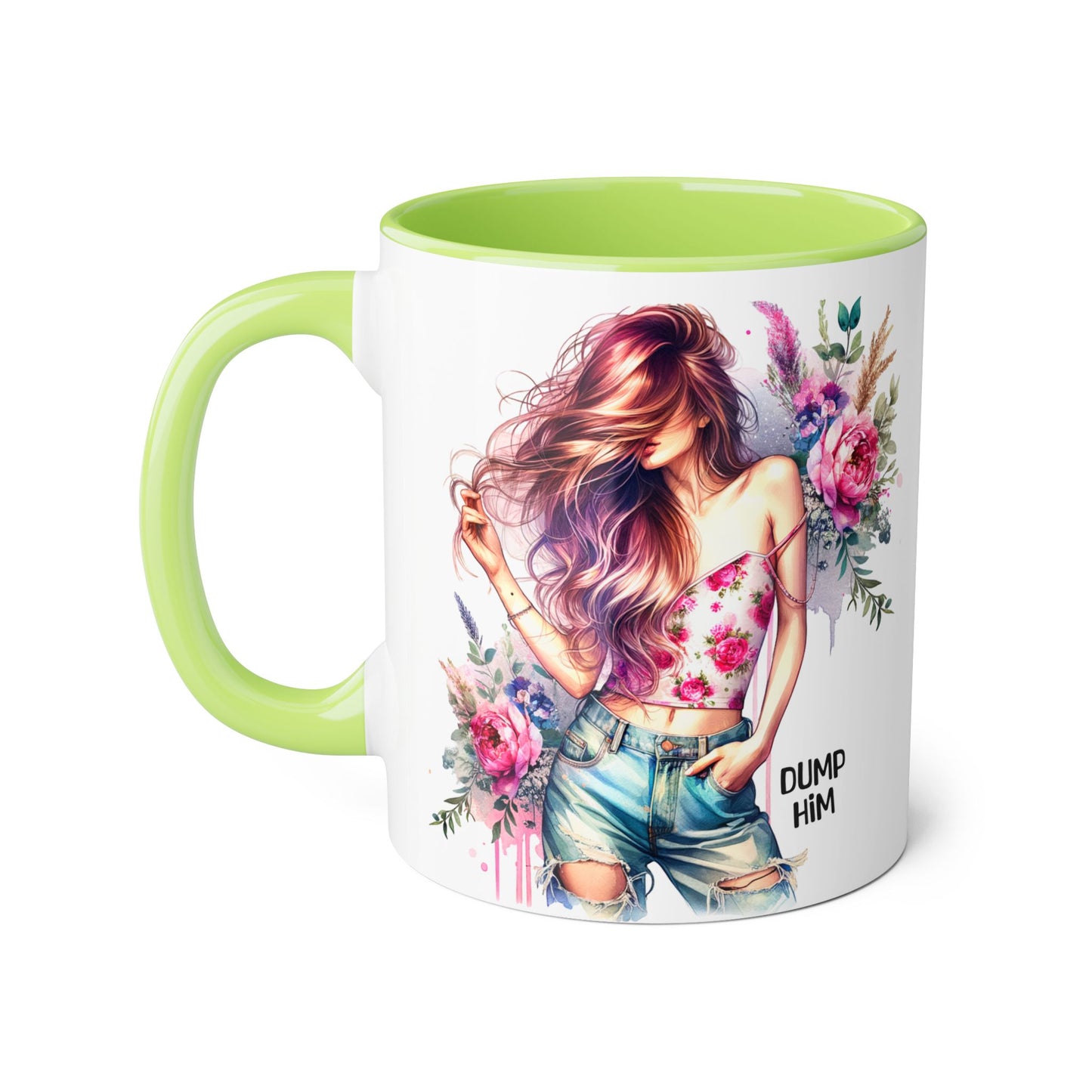 Floral Motivational Mug: "Dump Him" Coffee Cup, Gift for Friends, Inspirational Drinkware, Self-Care Coffee Mug, Cute Floral Mug
