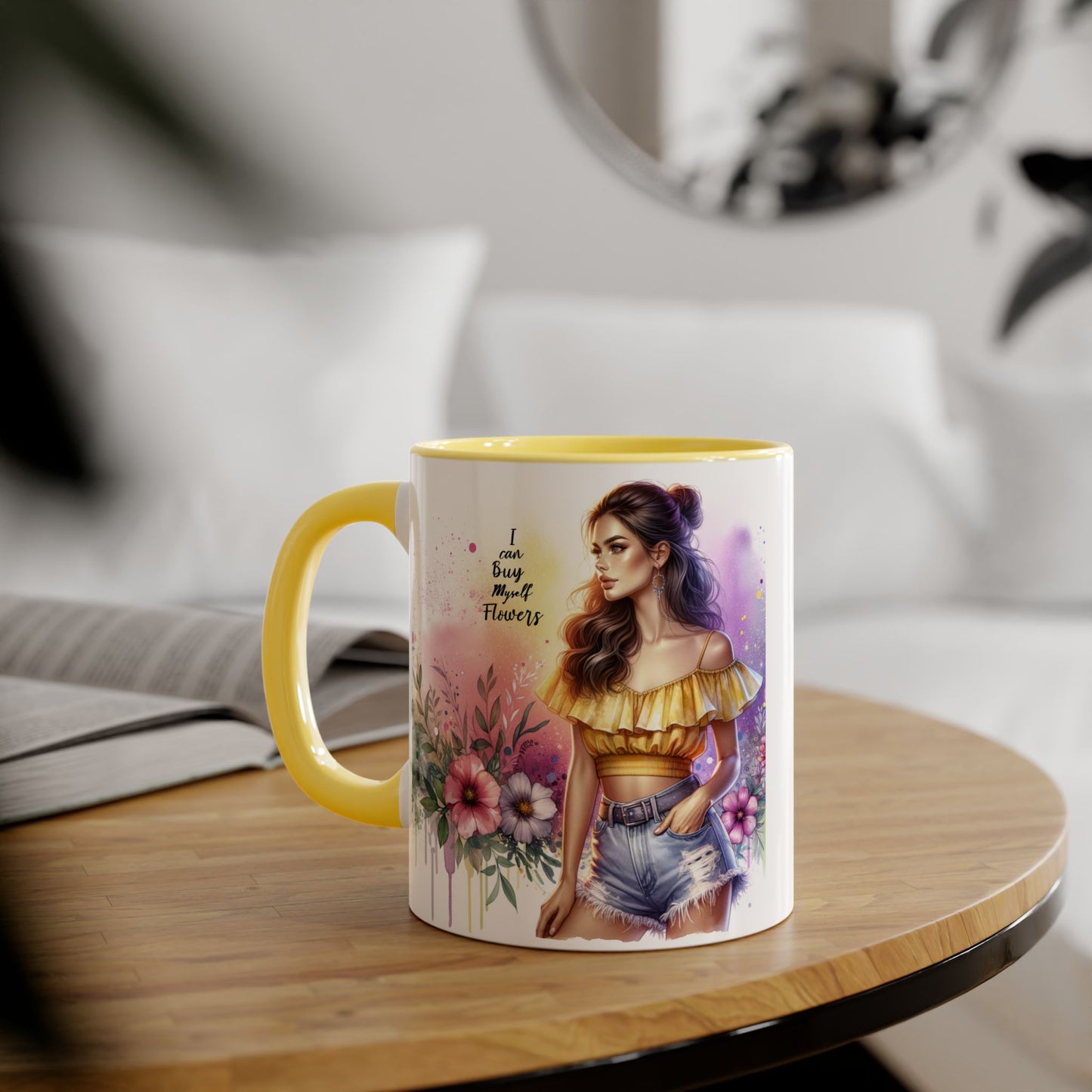 I Can Buy Myself Flowers Colorful Floral Accent Mug, 11oz Coffee Cup, Bohemian Style Drinkware, Perfect Gift for Garden Lovers, Ideal for Birthdays, Mother's Day