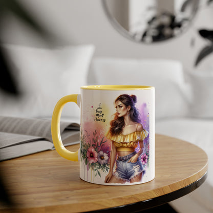 I Can Buy Myself Flowers Colorful Floral Accent Mug, 11oz Coffee Cup, Bohemian Style Drinkware, Perfect Gift for Garden Lovers, Ideal for Birthdays, Mother's Day