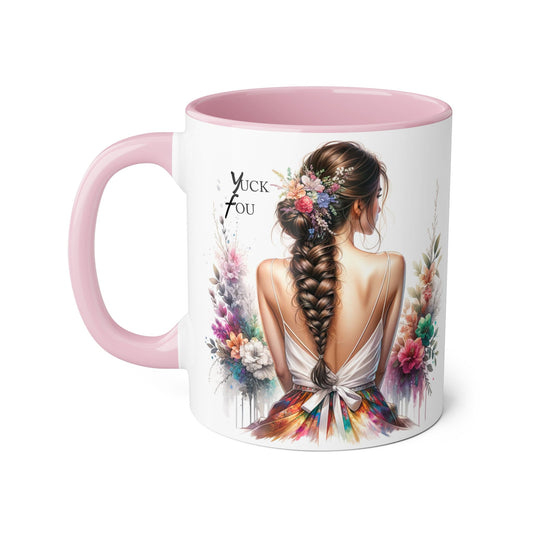 Floral Accent Mug with Yuck Fou Design – Gift for Coffee Lovers, Unique Home Decor, Flower Art Mug, Personalized Drinkware, Boho Style