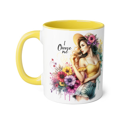 I Choose Me Chic Floral Accent Mug, Inspirational Gift for Her, Coffee Tea Lover, Birthday Present, Colorful Art Mug