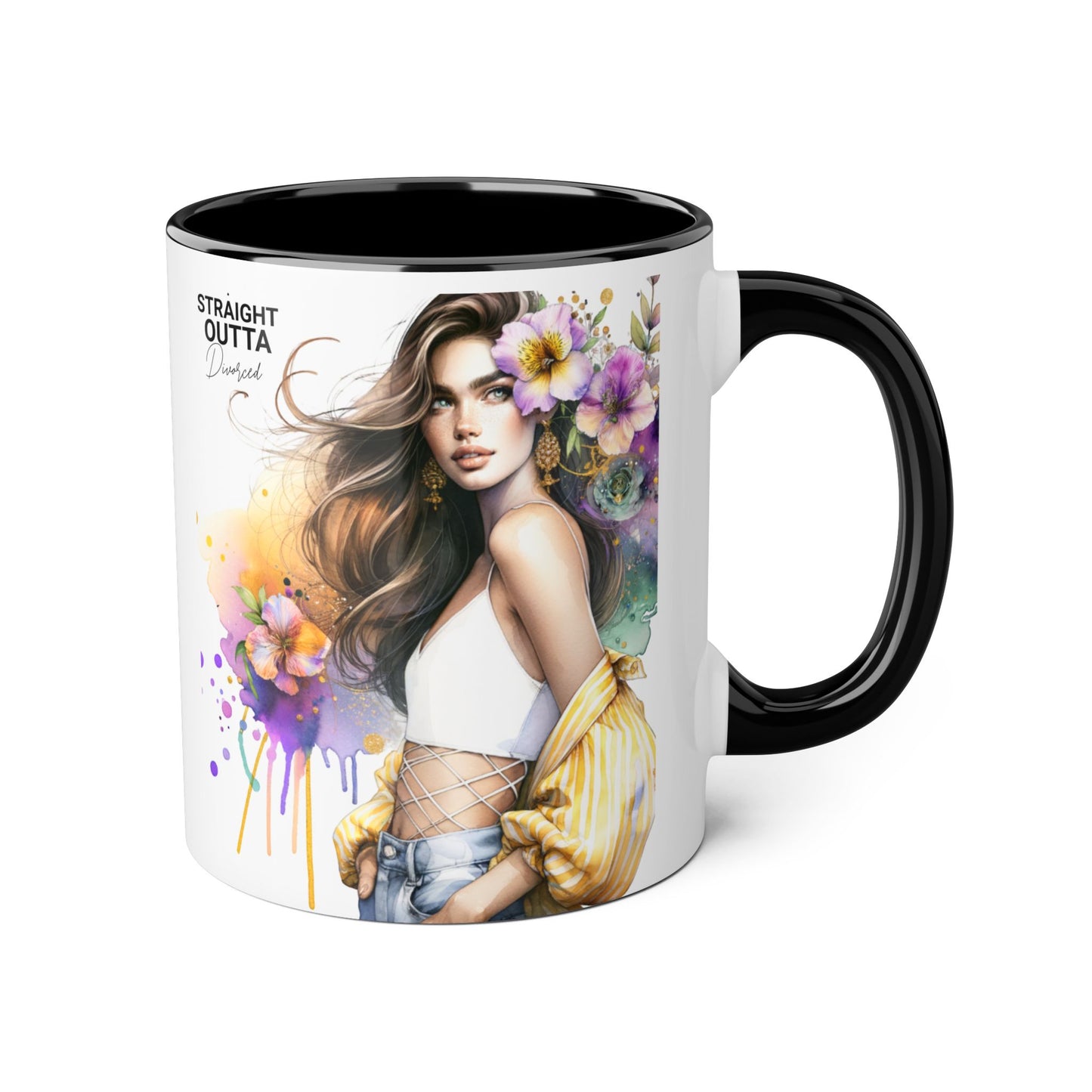 Straight Outta Divorced Humoristic Chic Floral Art Mug - Stylish Coffee Cup for Home or Office, Perfect Gift for Birthdays, Mother’s Day, or Coffee Lovers