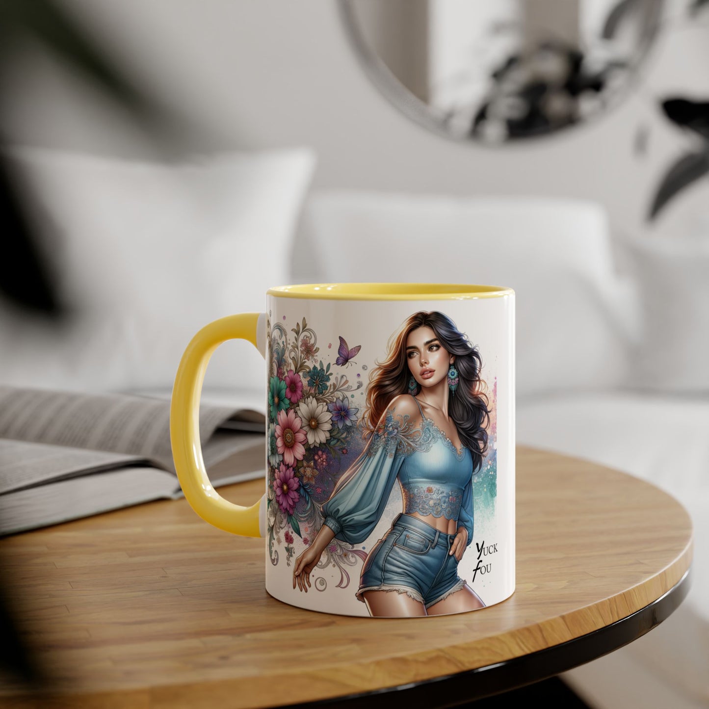 Yuck Fou Artistic Accent Mug, Floral Coffee Cup, Unique Gift for Her, Decorative Drinkware, Birthday Present, Home Décor