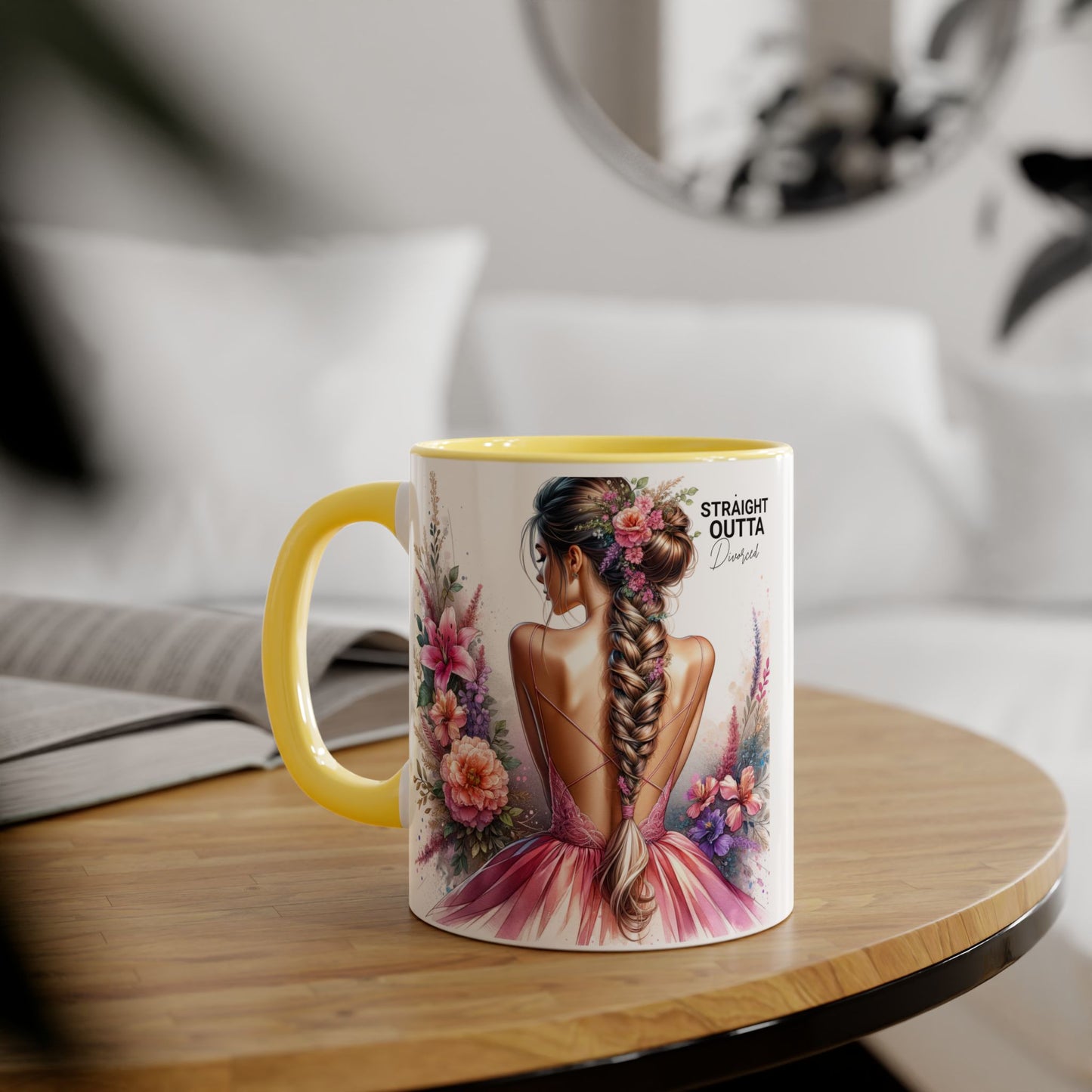 Straight Outta Divorced Humoristic Floral Art Accent Mug - Perfect Gift for Friends, Birthday Celebration, Mother's Day, Coffee Lover, Home Decor