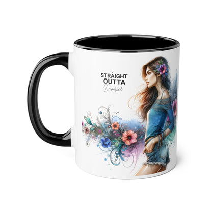 Straight Outta Divorced Humoristic Bohemian Accent Mugs with Floral Art – Trendy Coffee Cup, Gift for Friends, Decor, Home, Birthday, or Celebration