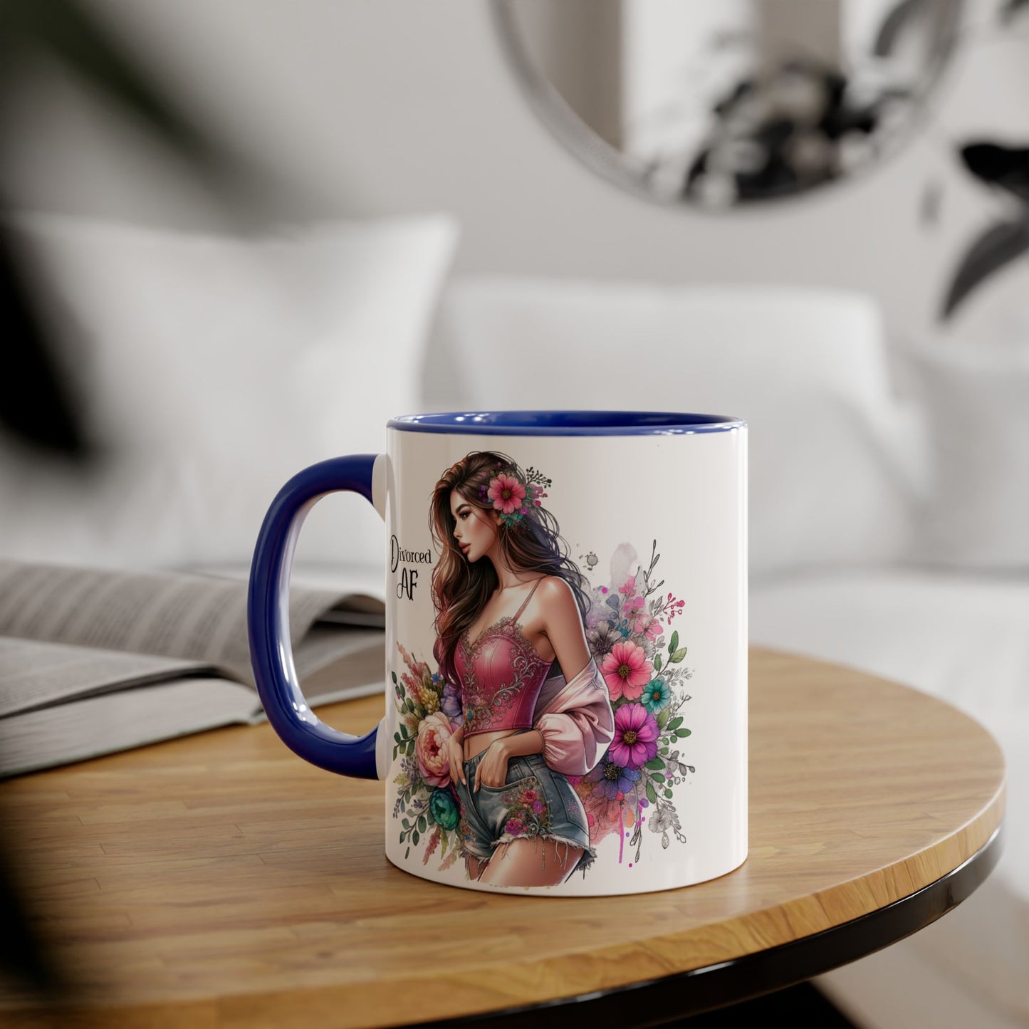 Divorced AF Accent Mug - Trendy Floral Coffee Cup, Perfect Gift for Empowered Women, Humor, Self-Care, Friendship