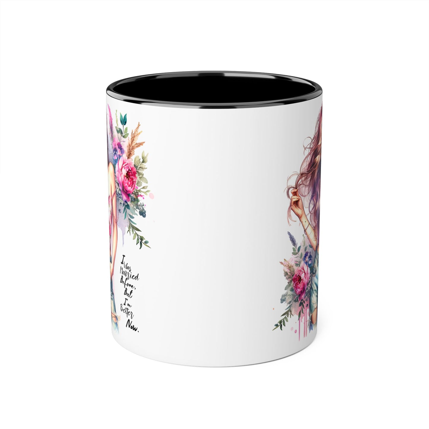 I Was Married Before But I'm Better Now Humoristic Floral Feminine Accent Mug | Inspirational Coffee Cup | Gift for Her, Birthday, Friendship, Self-Care Tea Mug, Home Decor